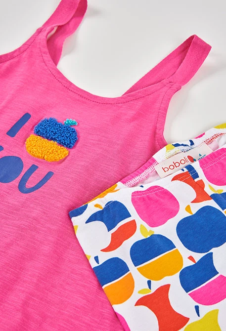 Conjunto menina malha maçãs rosa