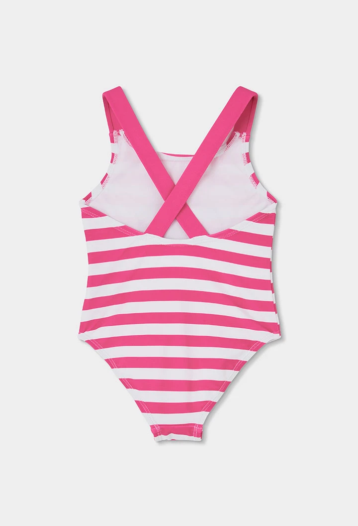 Costume da bagno bambina a righe rosa e bianche UPF50+