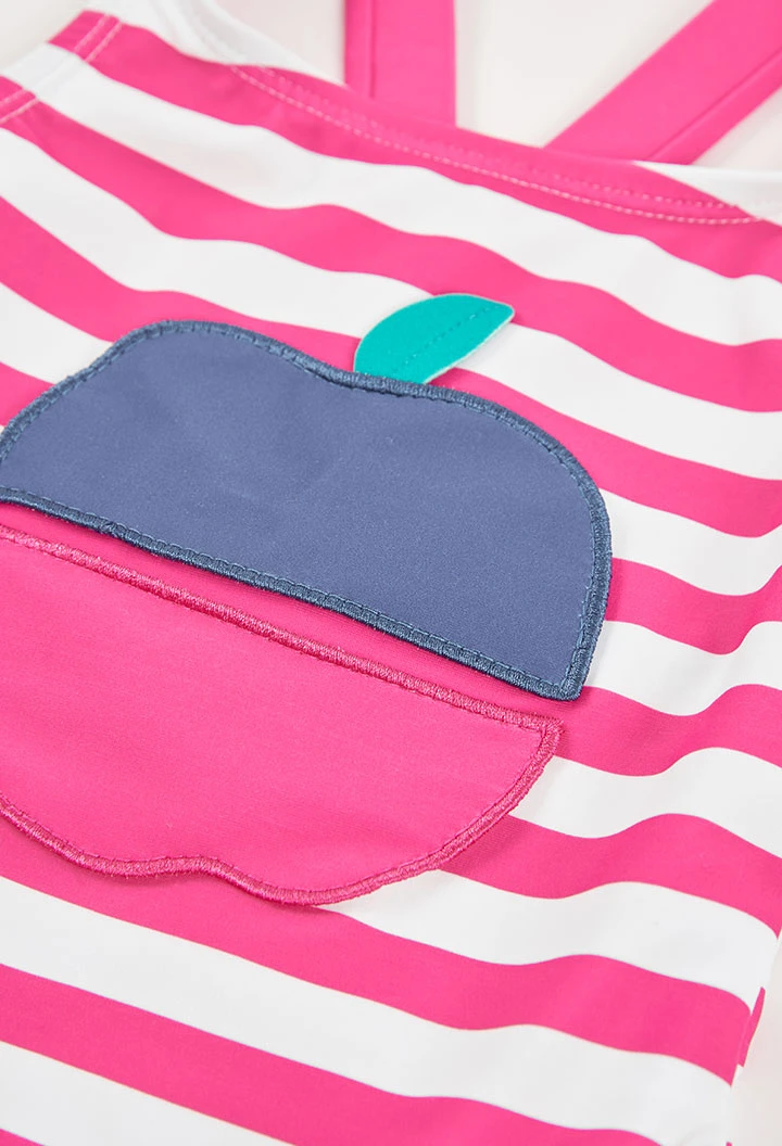 Costume da bagno bambina a righe rosa e bianche UPF50+