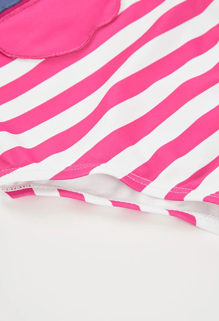 Fato de banho para menina riscas rosa e branco UPF50+