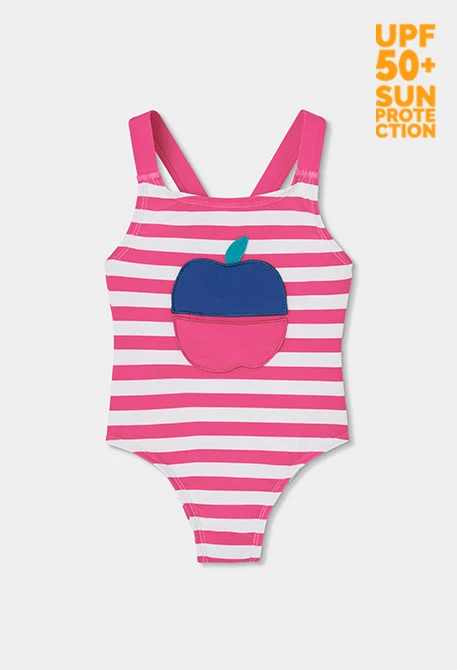 Girl's pink and white striped swimsuit UPF50+