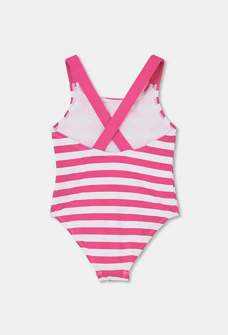 Fato de banho para menina riscas rosa e branco UPF50+
