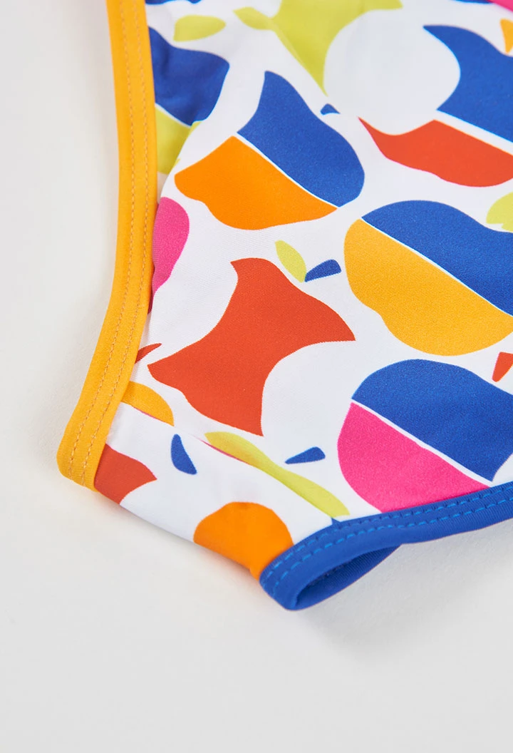 Girl's swimsuit with an apple print UPF50+