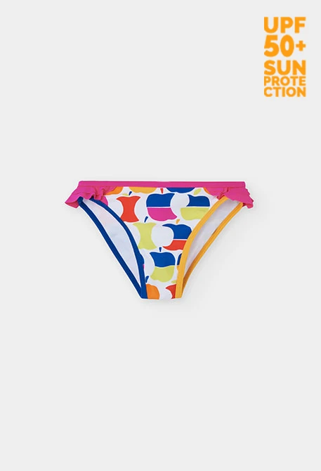 Fato de banho para menina com padrão de maçãs UPF50+