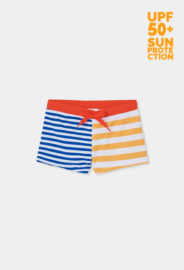 Boy's blue and orange striped swimsuit UPF 50+
