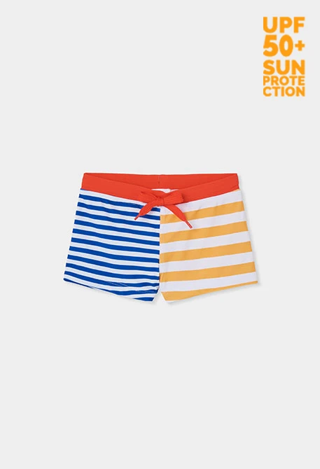 Maillot de bain garçon à rayures bleues et orange UPF50+