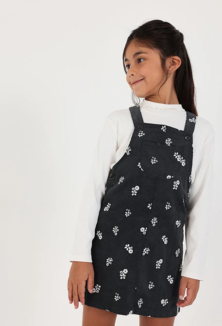 Robe chasuble grise imprimée fleurs bébé fille