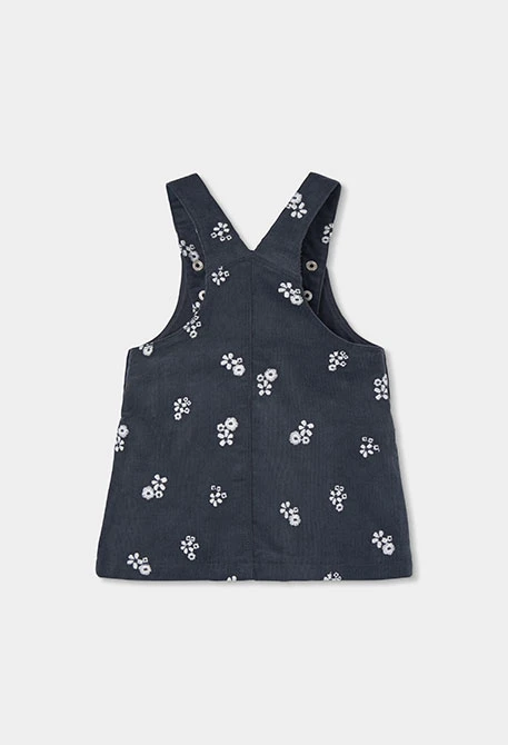Grey floral print pinafore baby girl
