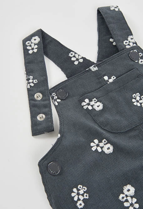 Grey floral print pinafore baby girl