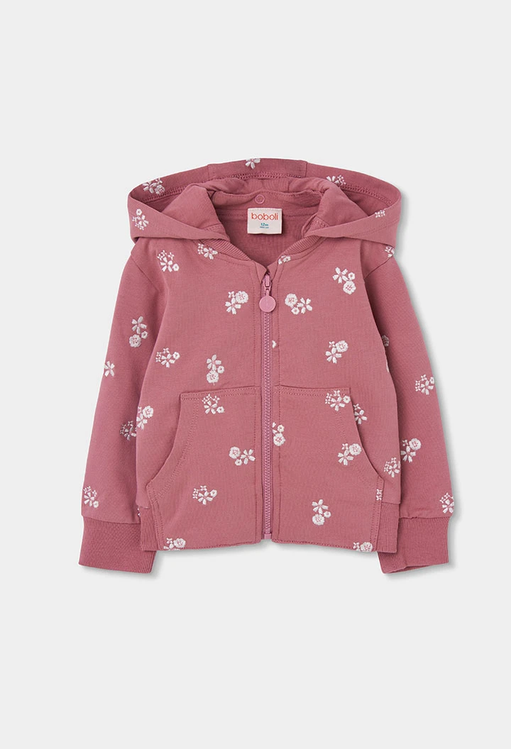 Fleece-Jacke Mädchen rosa Blumenmuster