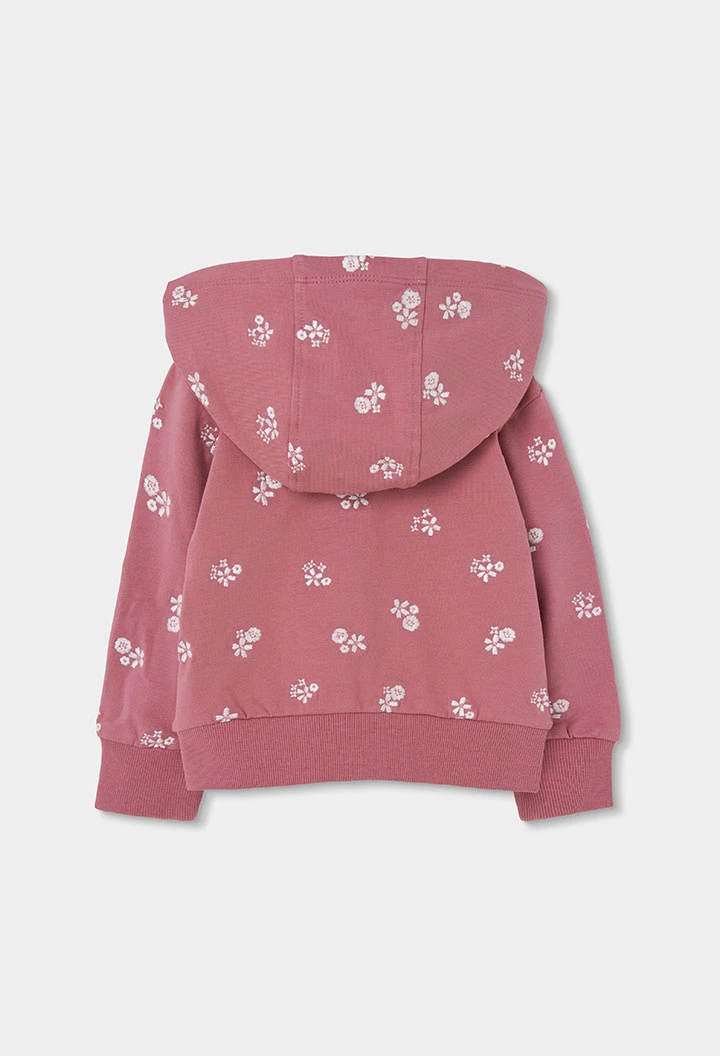 Fleece-Jacke Mädchen rosa Blumenmuster