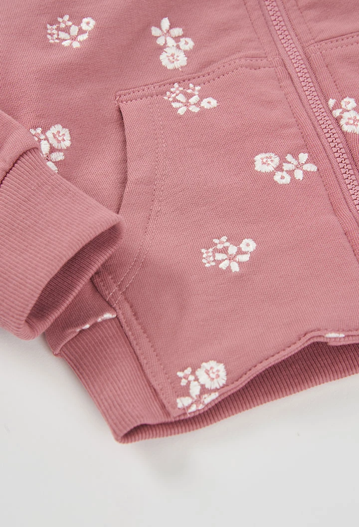 Fleece-Jacke Mädchen rosa Blumenmuster