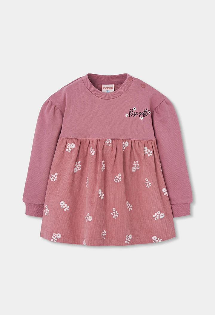 Bedrucktes Blumenkleid aus rosa Plüsch