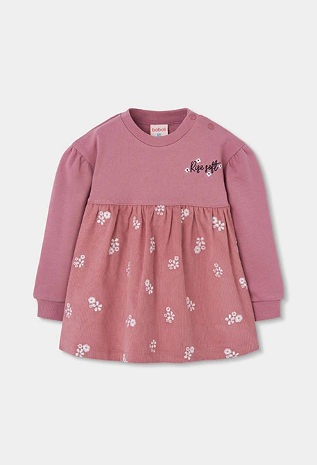 Bedrucktes Blumenkleid aus rosa Plüsch