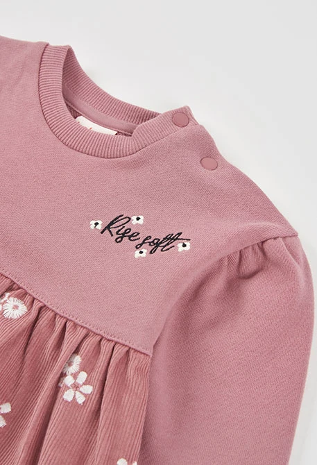 Floral print pink velour dress
