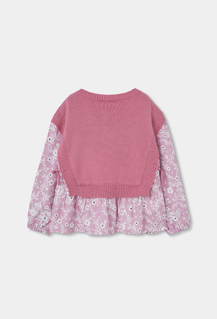 Jersey combinado niña rosa estampado flores
