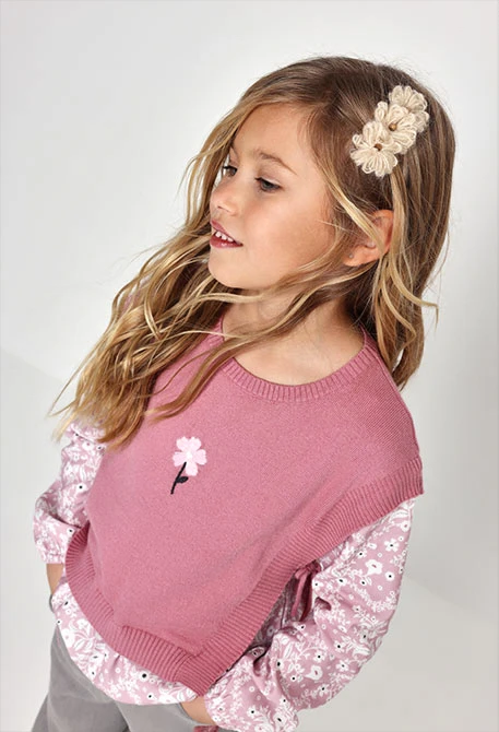 Camisola combinada menina rosa estampado flores