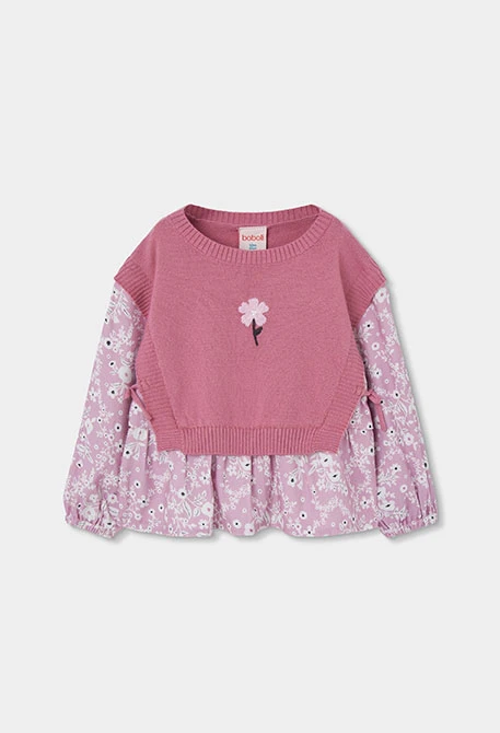 Jersey combinado niña rosa estampado flores