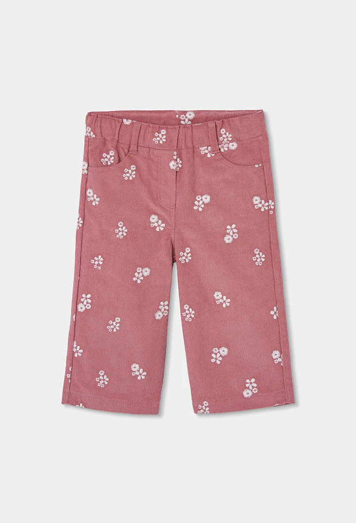 Mädchen-Mikrokord-Hose in Rosa mit Blumenmuster