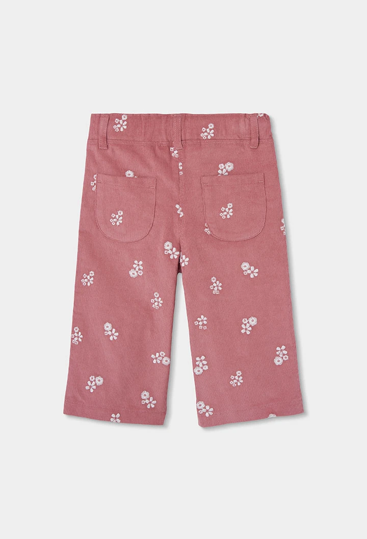 Mädchen-Mikrokord-Hose in Rosa mit Blumenmuster