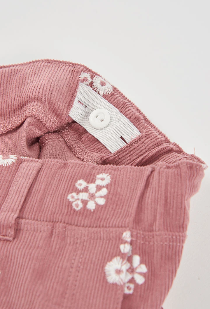 Mädchen-Mikrokord-Hose in Rosa mit Blumenmuster