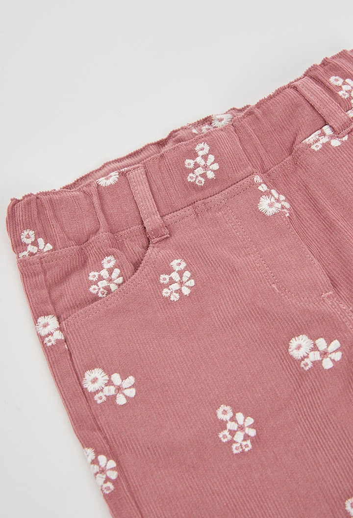 Mädchen-Mikrokord-Hose in Rosa mit Blumenmuster
