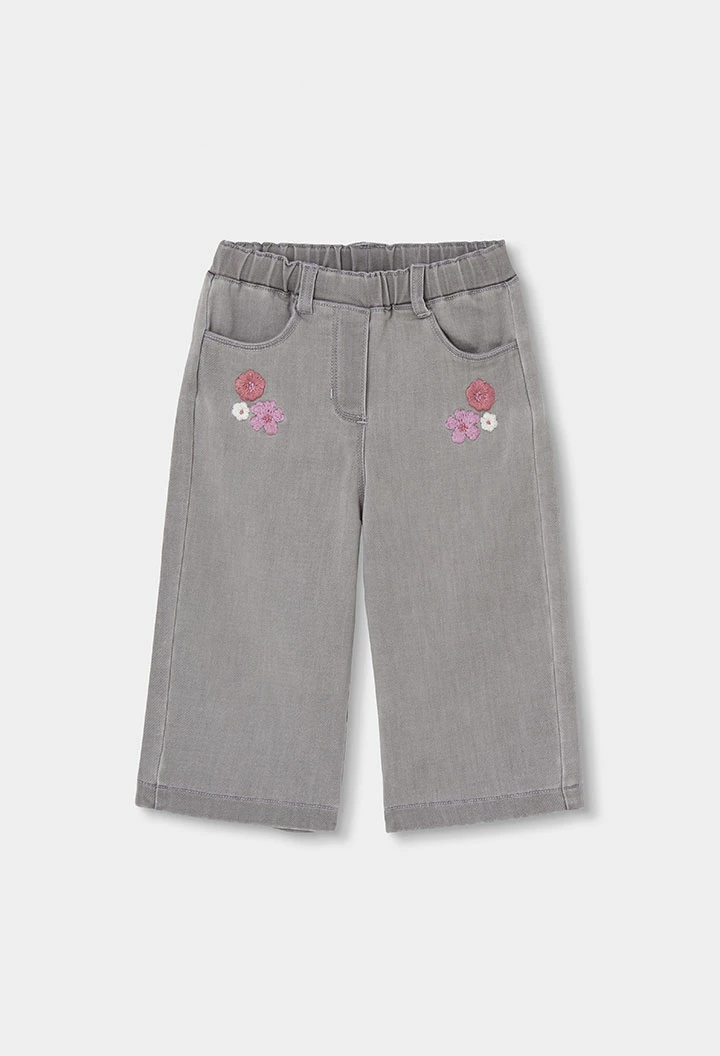 Graues besticktes Blumen-Denim-Hose für Mädchen