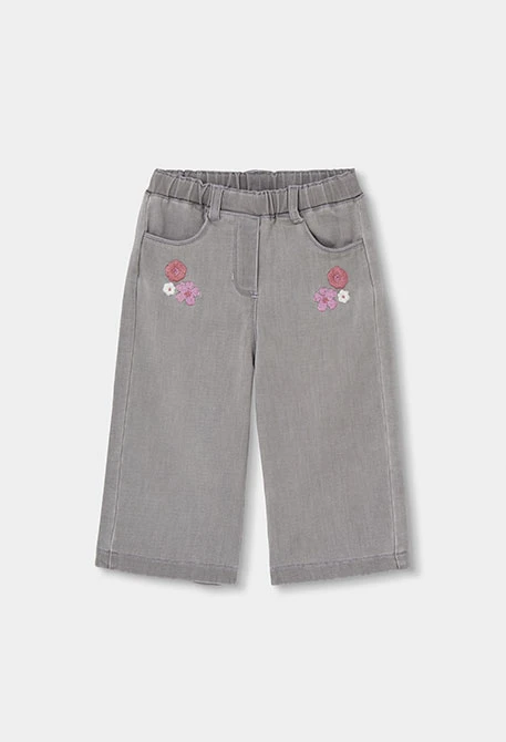 Graues besticktes Blumen-Denim-Hose für Mädchen
