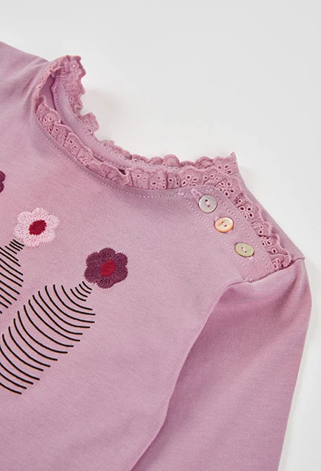 Mädchen-Strickshirt in Rosa mit Vasen-Blumen-Stickerei