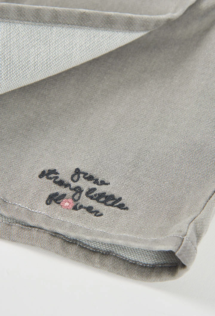 Grey denim skort with embroidery