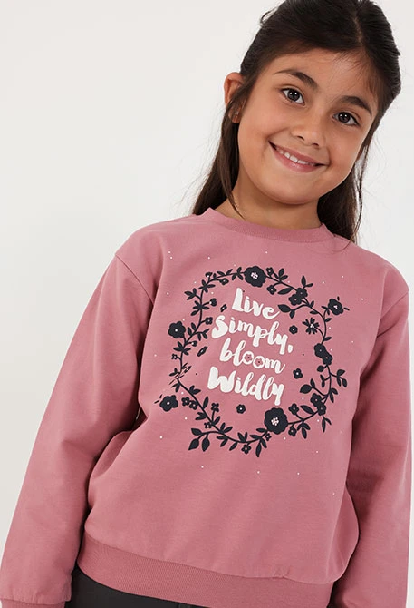 Conjunto em pelfa menina rosa estampado flores