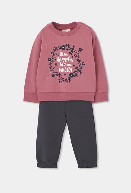 Conjunto em pelfa menina rosa estampado flores