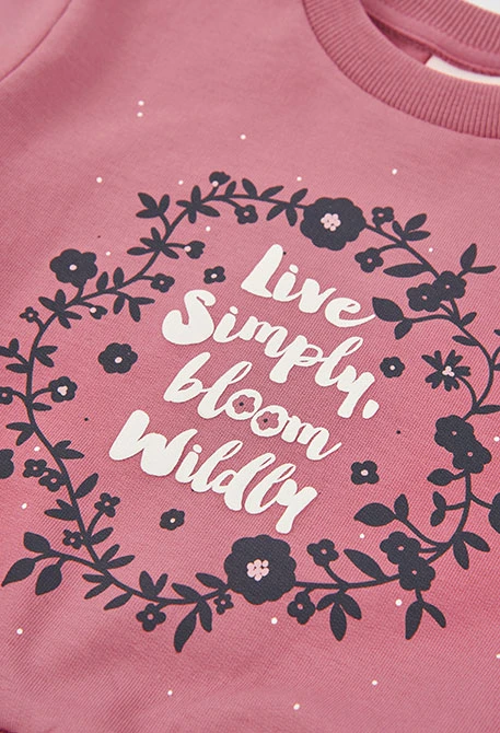 Conjunto em pelfa menina rosa estampado flores