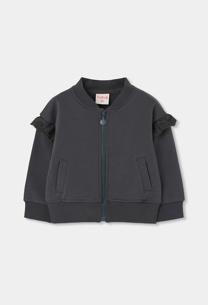 Girl\'s grey ruffle fleece jacket