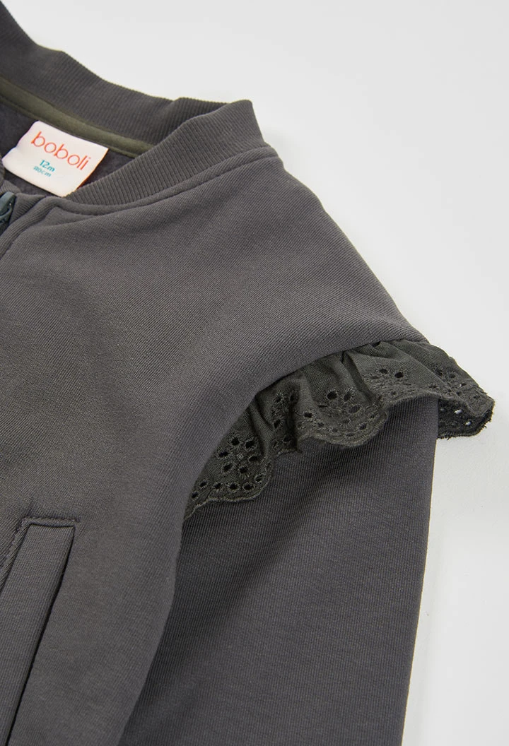 Mädchen-Plüschjacke in Grau mit Rüschen