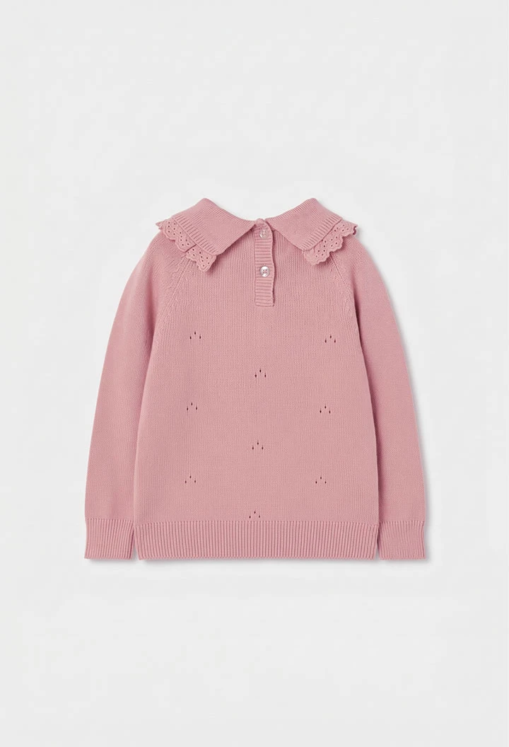 Maglione bambina rosa con collo ricamato di fiori