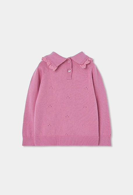 Jersey niña rosa con cuello bordado de flores