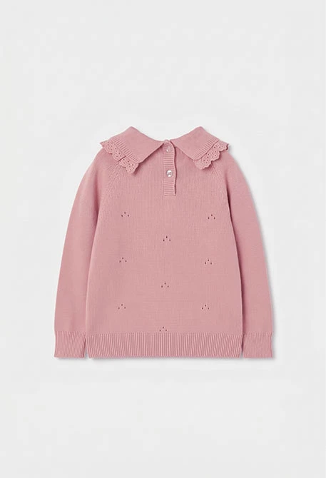 Camisola menina rosa com colarinho bordado de flores