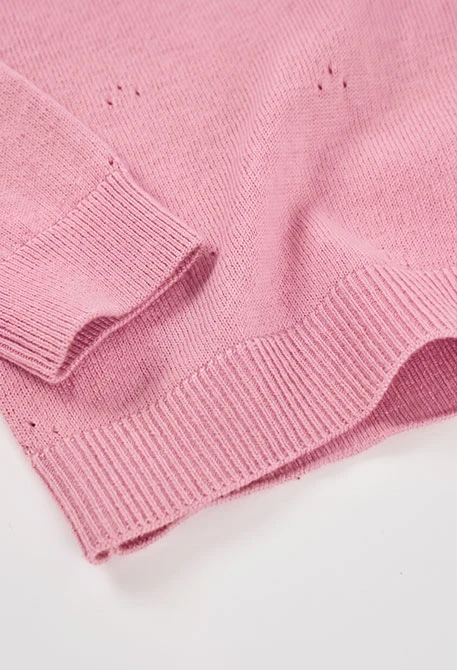 Camisola menina rosa com colarinho bordado de flores