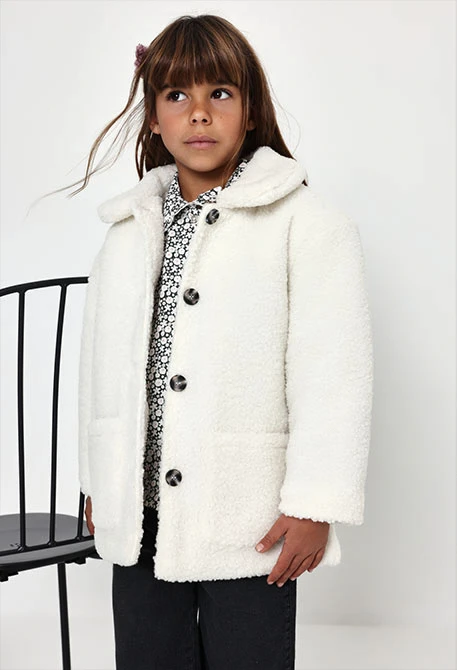 Manteau fille fourrure effet mouton blanc