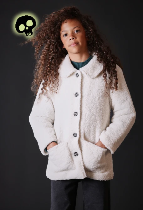 Manteau fille fourrure effet mouton blanc