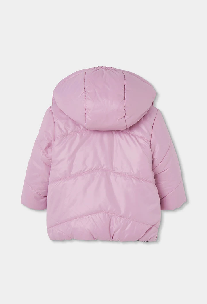 Reversible floral technical knit girls\' parka in pink