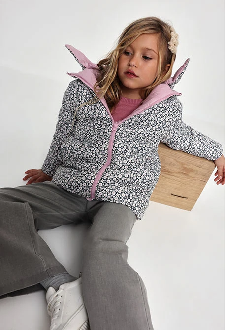 Technisches Strickgewebe Parka Mädchen rosa reversibel Blumen