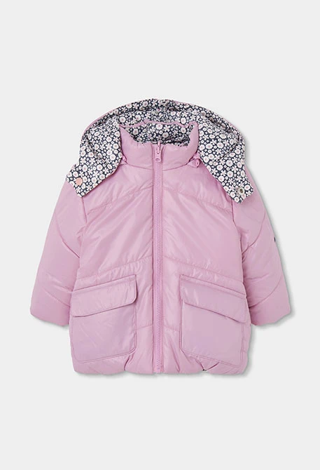 Technisches Strickgewebe Parka Mädchen rosa reversibel Blumen