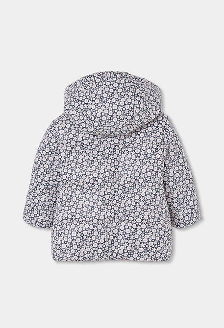 Reversible floral technical knit girls\' parka in pink
