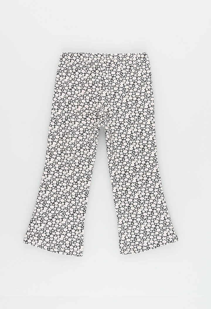 Legging de malha estampado flores cinzento e branco