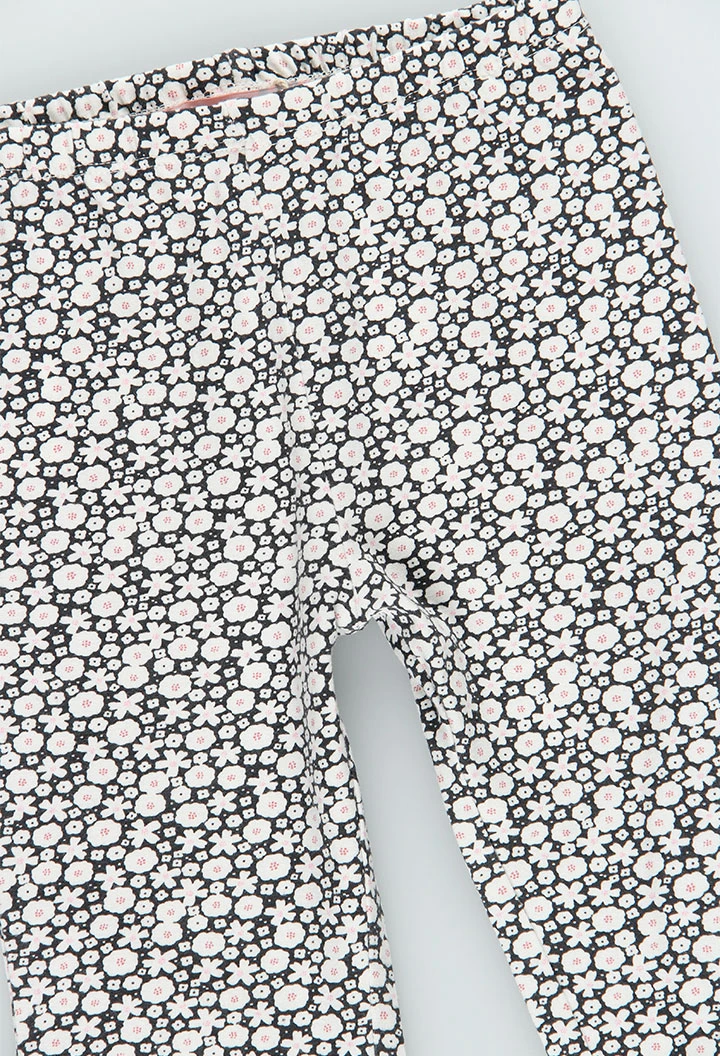 Legging de malha estampado flores cinzento e branco