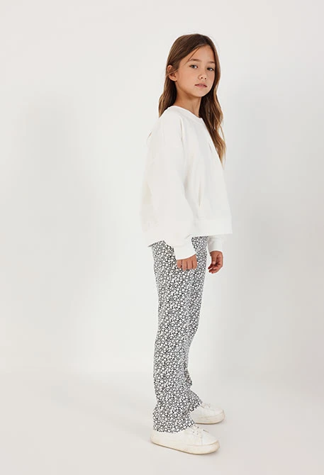 Legging maille imprimé fleurs gris et blanc