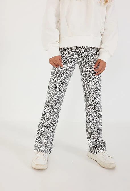 Grey and white floral print knit leggings