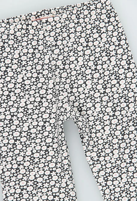 Legging maille imprimé fleurs gris et blanc